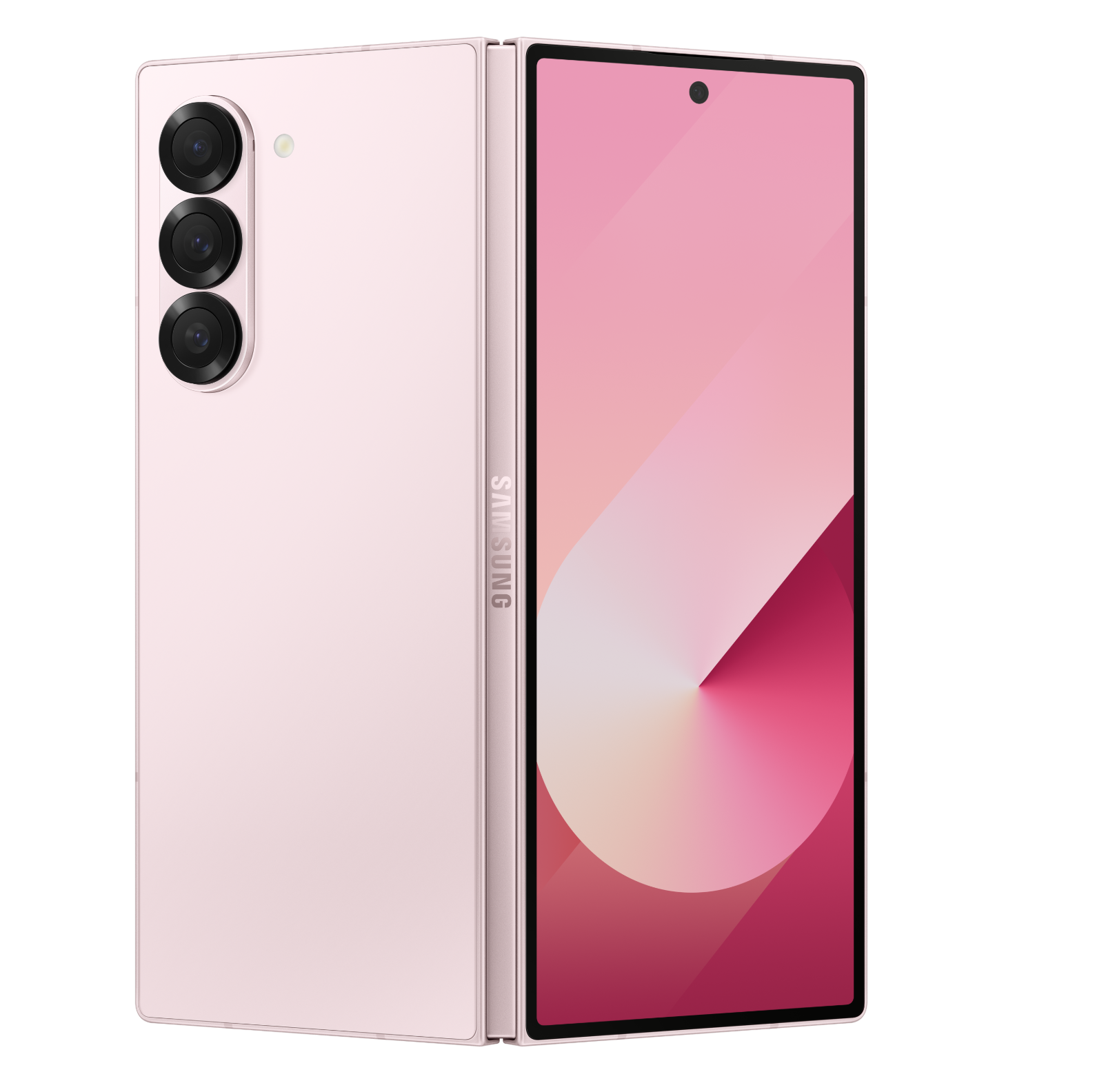 三星Galaxy Z Fold6折叠屏手机 浅玫粉色 正面展开视图,内屏无边框设计